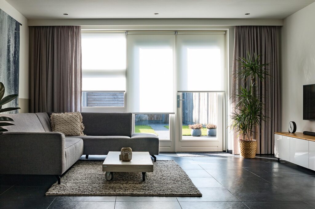 furniture, couch, blinds, curtains, interior, home, nature, room, house, apartment, design, sofa, decor, floor, lifestyle, decoration, style, luxury, plants, garden